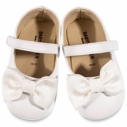 BabyWalker Βαπτιστικά παπούτσια κορίτσι γοβάκι με υφασμάτινο χειροποίητο φιογκάκι λευκό MI.1646